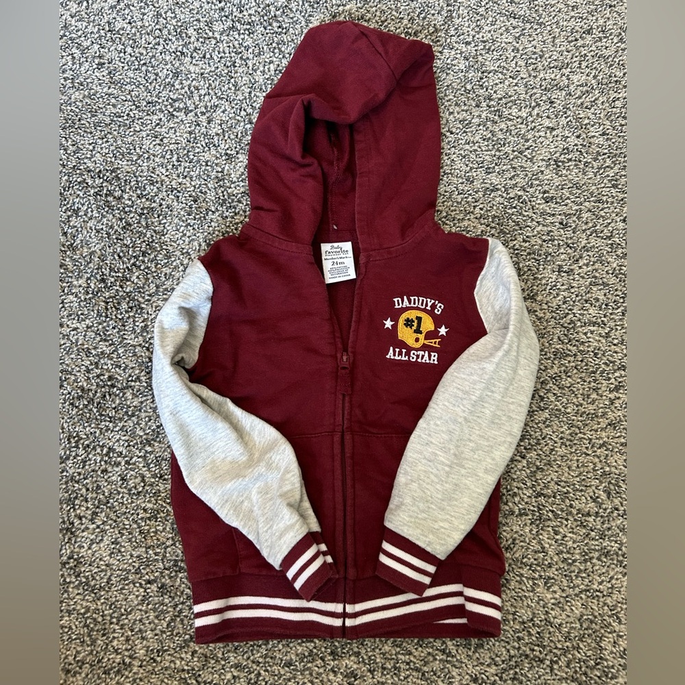 Daddy's All Star Kids Zip-Up Hoodie - Burgundy and Gray